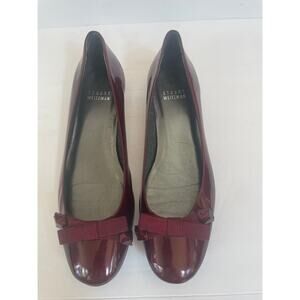 STUART WEITZMAN Bejewel Patent Leather Bow Ballet Flats $385 Merlot Red Size 6.5